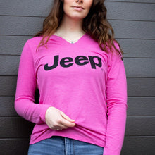Load image into Gallery viewer, Ladies Jeep® Text Triblend Hooded Pullover - Bright Pink Heather