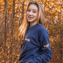 Load image into Gallery viewer, Mens Jeep® Freedom To Roam Crew Neck Sweatshirt - Heather Navy Blue