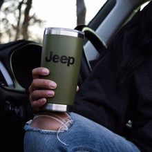 Load image into Gallery viewer, Travel Mug - Jeep® Text and Grill Powder Coated - Jeep Green