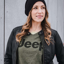 Load image into Gallery viewer, Ladies Jeep® Text V-neck - Military Green