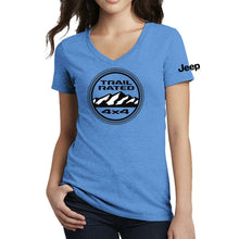 Load image into Gallery viewer, Ladies Jeep® Trail Rated V-neck - Heather Aqua Blue