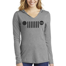 Load image into Gallery viewer, Ladies Jeep® Grille Text Triblend Hooded Pullover - Grey Heather