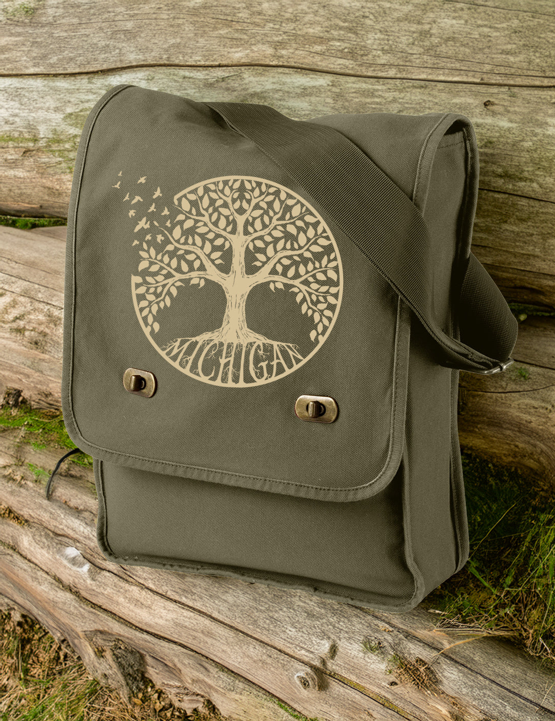 Canvas Field Bag - Michigan Big Tree - Khaki Green – Detroit Can Company