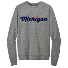 Load image into Gallery viewer, Michigan Thirsty Script Heart Triblend Crew Sweatshirt
