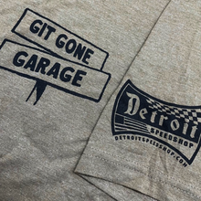 Load image into Gallery viewer, Mens Detroit Speed Shop Git Gone Garage T-shirt - Coyote Brown Triblend
