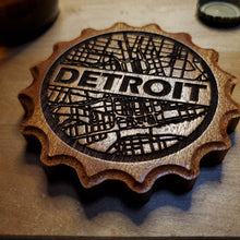 Load image into Gallery viewer, Custom Wooden Bottle Opener with Magnet &amp; Engraved Map of Downtown Detroit
