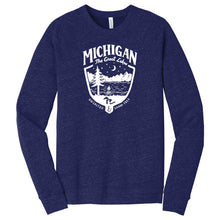 Load image into Gallery viewer, Michigan Shield Triblend Fleece Crew Sweatshirt (Navy)

