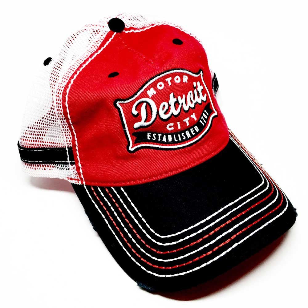 Hat - Red and Black Detroit Buckle Trucker-FINAL SALE