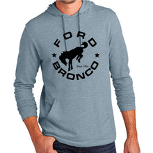 Load image into Gallery viewer, Long Sleeve Hooded Tshirt - Ford Bronco Circle - Flint Blue Heather
