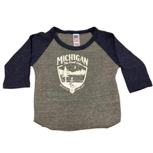 Load image into Gallery viewer, Baby - Michigan Shield Triblend 3/4 Sleeve Baseball T-shirt
