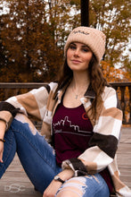 Load image into Gallery viewer, Ladies Relaxed Racerback Tank Top - Detroit Skyline Cranberry
