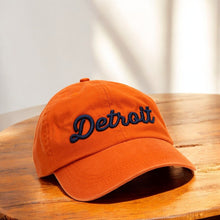 Load image into Gallery viewer, Hat - Orange Detroit Thirsty Script Unstructured
