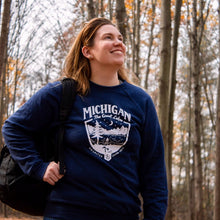 Load image into Gallery viewer, Michigan Shield Triblend Fleece Crew Sweatshirt (Navy)
