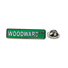 Load image into Gallery viewer, Enamel Pin - Detroit Woodward Avenue Street Sign
