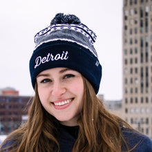 Load image into Gallery viewer, Hat - Detroit Thirsty Cable Knit TOTW - Navy/Grey/White
