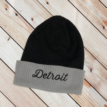 Load image into Gallery viewer, Hat - Detroit Thirsty Script Flip Knit - Blk/Grey
