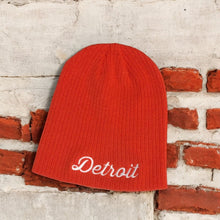 Load image into Gallery viewer, Hat - Detroit Thirsty Script Knit Beanie - Orange / White

