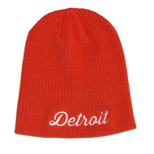 Load image into Gallery viewer, Hat - Detroit Thirsty Script Knit Beanie - Orange / White
