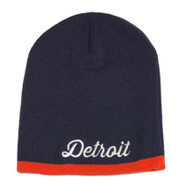 Load image into Gallery viewer, Hat - Detroit Thirsty Script Knit Beanie - Navy/Orng
