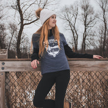 Load image into Gallery viewer, Ladies Relaxed V-neck Michigan Shield T-shirt - Heather Navy
