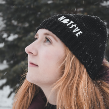 Load image into Gallery viewer, Hat - Michigan Native Knit with flower - Black-FINAL SALE
