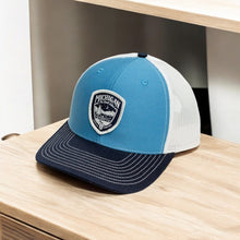 Load image into Gallery viewer, Hat - Michigan Shield Columbia Blue/Navy/White Richardson Snapback
