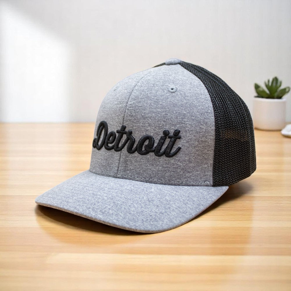 Hat - Detroit Thirsty Script Flexfit (Heather Grey / Black)