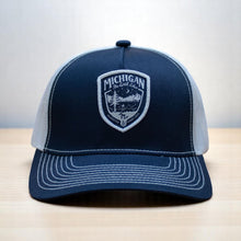 Load image into Gallery viewer, Hat - Michigan Shield Navy/White Snapback
