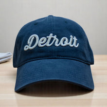 Load image into Gallery viewer, Hat - Navy Detroit Thirsty Script Unstructured
