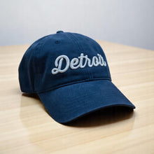 Load image into Gallery viewer, Hat - Navy Detroit Thirsty Script Unstructured
