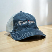 Load image into Gallery viewer, Hat - Michigan Heart Low Profile Trucker - Steel Blue/Khaki-FINAL SALE
