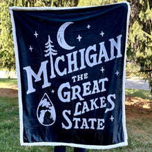 Load image into Gallery viewer, Michigan Vintage Font Sherpa Blanket
