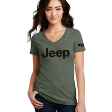 Load image into Gallery viewer, Ladies Jeep® Text V-neck - Military Green
