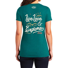 Load image into Gallery viewer, Ladies Jeep® V-neck Live Love Explore - Heather Teal
