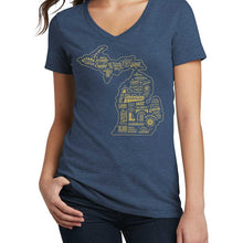 Load image into Gallery viewer, Ladies Relaxed V-neck Michigan Places T-shirt - Deep Navy

