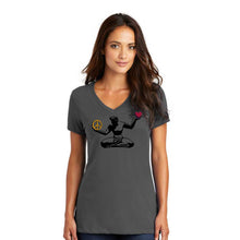 Load image into Gallery viewer, Ladies Relaxed V-neck Peace Love Detroit T-shirt - Charcoal Grey

