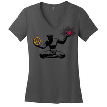 Load image into Gallery viewer, Ladies Relaxed V-neck Peace Love Detroit T-shirt - Charcoal Grey
