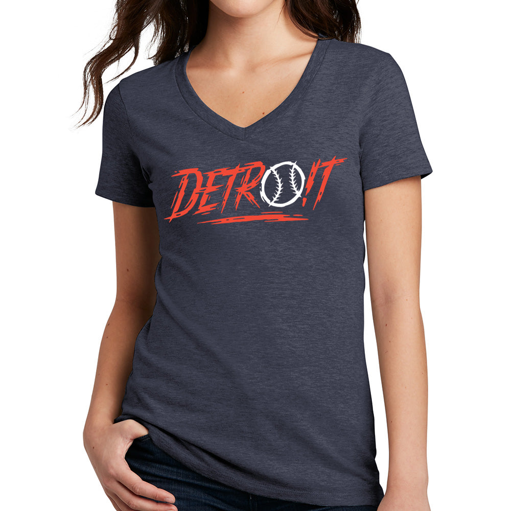 Ladies Detroit Baseball Score - Heather Navy