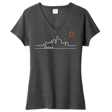 Load image into Gallery viewer, Ladies Relaxed V-neck Detroit Skyline T-shirt - Triblend Black

