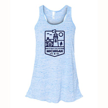 Load image into Gallery viewer, Ladies Relaxed Racerback Tank Top - Michigan Lighthouse Blue Marble
