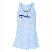Load image into Gallery viewer, Ladies Relaxed Racerback Tank Top - MI Script Blue Marble
