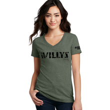 Load image into Gallery viewer, Ladies Jeep® Willys Text V-neck - Heather Military Green
