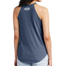 Load image into Gallery viewer, Ladies Michigan Shield Rocker Tank Top - Heather Navy Triblend
