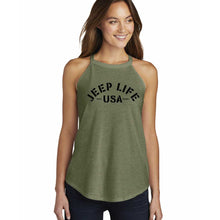 Load image into Gallery viewer, Ladies Jeep® Life Rocker Tank Top - Military Green Triblend
