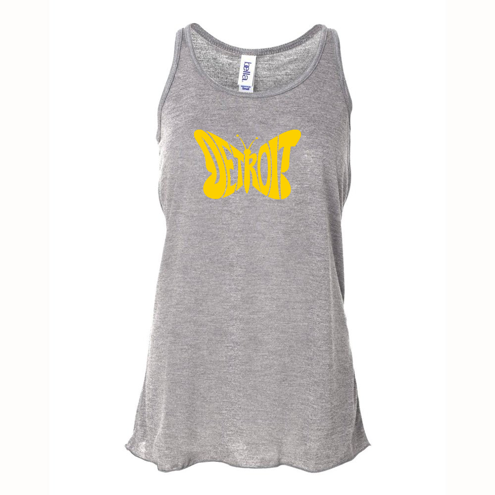Ladies Relaxed Racerback Tank Top - Detroit Butterfly Heather Grey