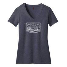 Load image into Gallery viewer, Ladies Relaxed V-neck Detroit Boblo Island T-shirt - Heather Navy
