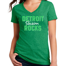 Load image into Gallery viewer, Ladies Detroit Sham Rocks St. Patrick&#39;s Day V-Neck - Heather Kelly Green
