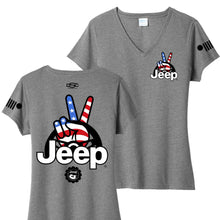 Load image into Gallery viewer, Ladies Jeep® Wave USA V-neck - Graphite Heather
