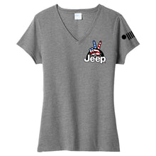 Load image into Gallery viewer, Ladies Jeep® Wave USA V-neck - Graphite Heather
