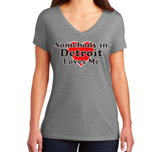 Load image into Gallery viewer, Ladies Relaxed V-neck Somebody in Detroit Loves Me T-shirt - Triblend Grey
